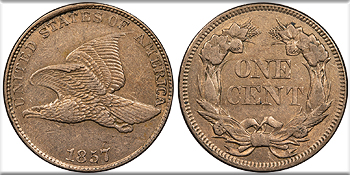 Featured U.S. Coin: 1857  Flying Eagle 1 Cent Doubled Die Obverse; S4  AU